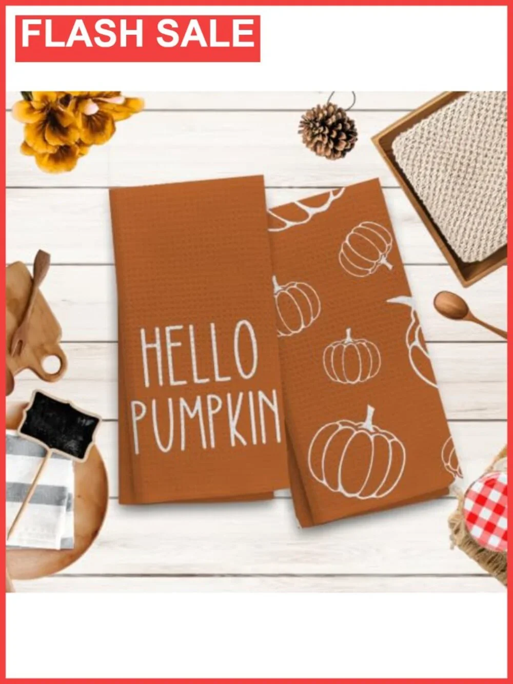 Fall Pumpkin Kitchen Dish Towels Set of 2 Polyester 16x24 Inch Farmhouse